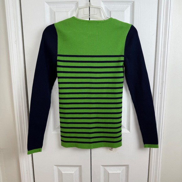 Lauren Ralph Lauren Green Navy Ribbed Equestrian Sweater Gold Buttons - Picture 5 of 5